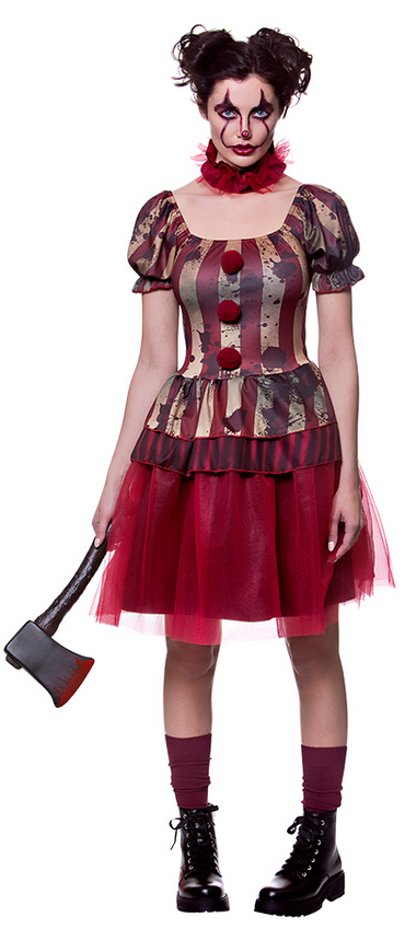 Vintage Circus Clown Penny Wise IT Adult Ladies Halloween Fancy Dress Costume