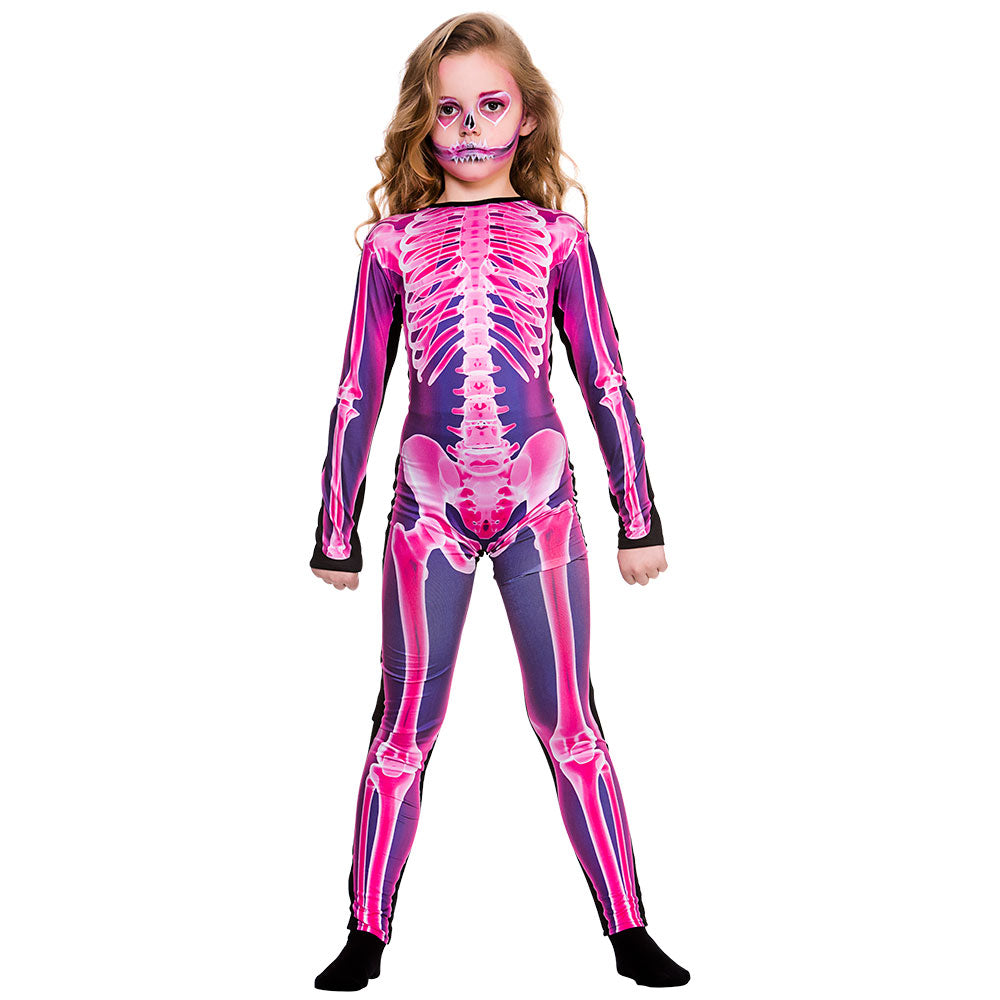 X-Ray Jumpsuit Kids Halloween Skeleton Lycra Bodysuit Fancy Dress Costume