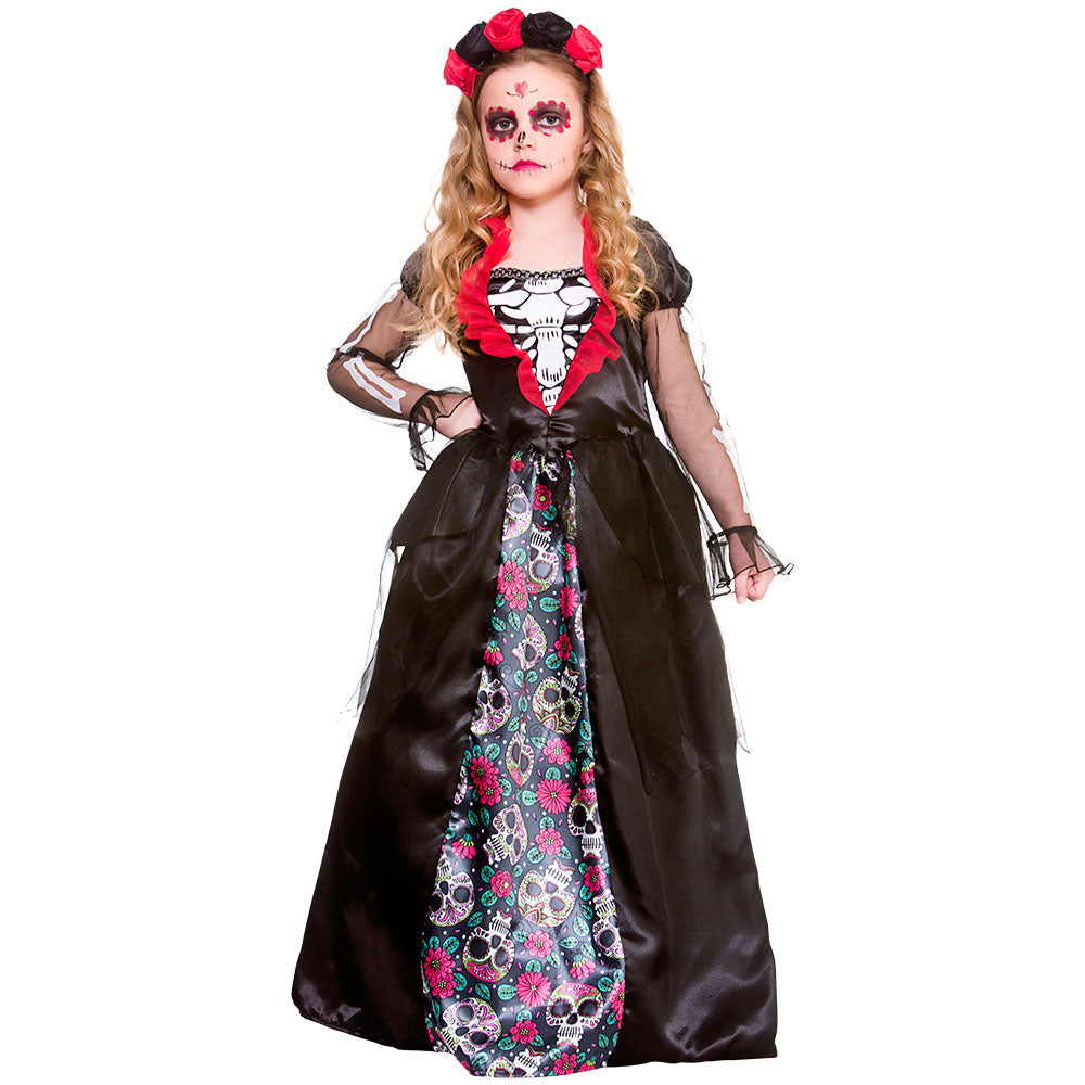 Deluxe Day of the Dead Girls Halloween Fancy Dress Costume Skull New