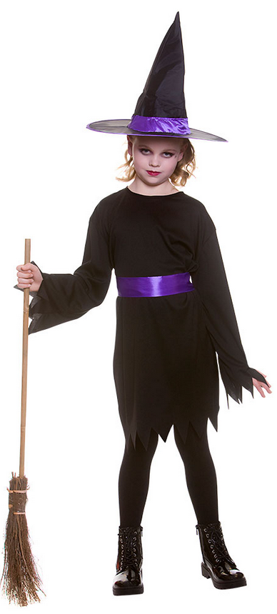 Midnight Witch Costume Childrens Halloween Girls Witches Fancy Dress Outfit