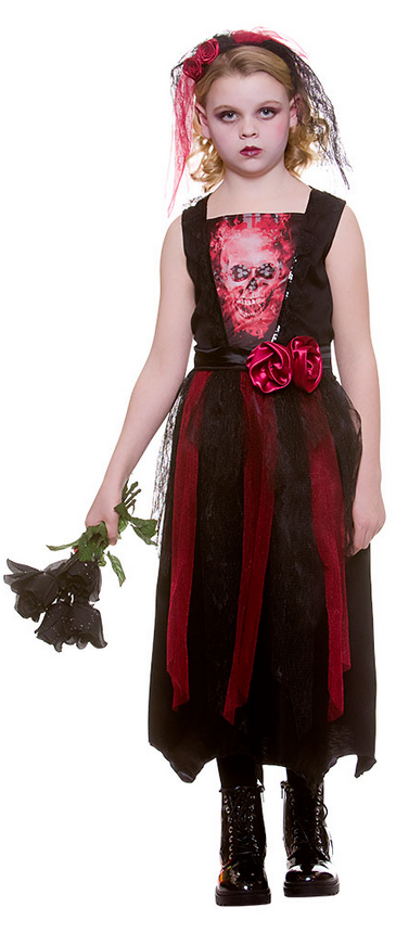 Bride Of The Dead Childrens Halloween Fancy Dress Costume Girls Bride Outfit + Veil