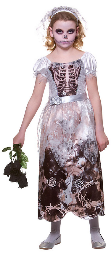 Skeleton Bride Costume Girls Deluxe Halloween Fancy Dress Costume Brides Outfit