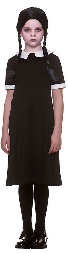 Creepy School Girl Costume + Wig Girls Halloween Fancy Dress Outfit