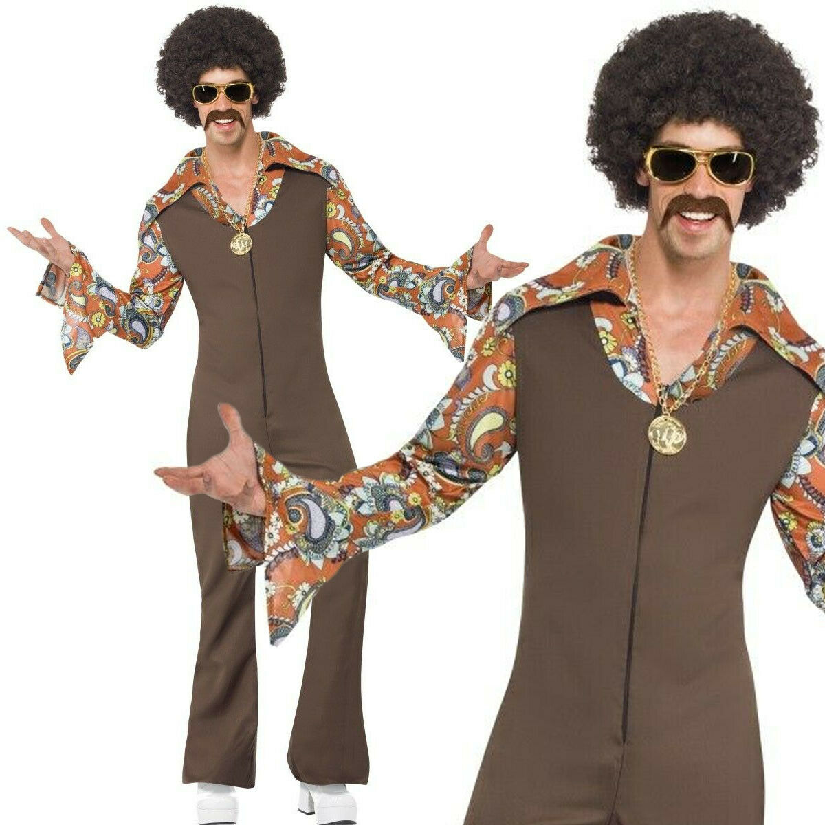 Groovy Boogie Costume Mens 70s Disco Fancy Dress Costume Adults Retro Hippy