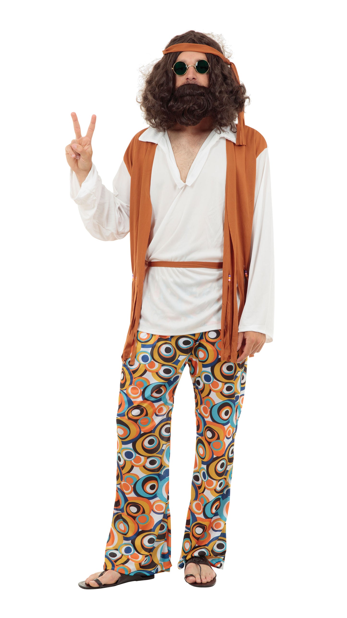 Mens Adult Hippy Hippie Fancy Dress Costume Outfit 60s Woodstock 70s