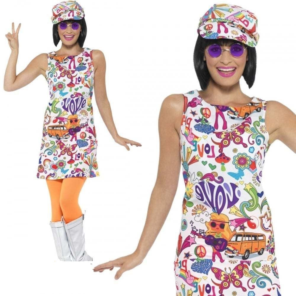 Adult Retro Mod 60s 70s Groovy Chick Hippy Hippie Fancy Dress Ladies Costume