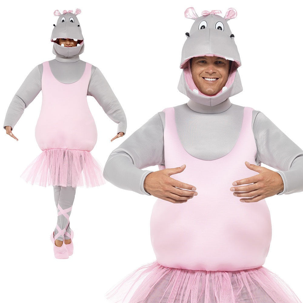 Adult Ballerina Hippo Costume Mens Funny Stag Fancy Dress Outfit Comedy New