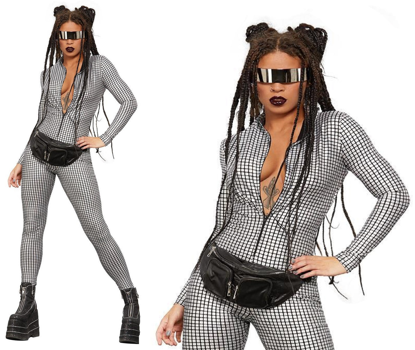 Fever Miss Whiplash 1970s Disco Fancy Dress Costume Festival Catsuit Jumpsuit