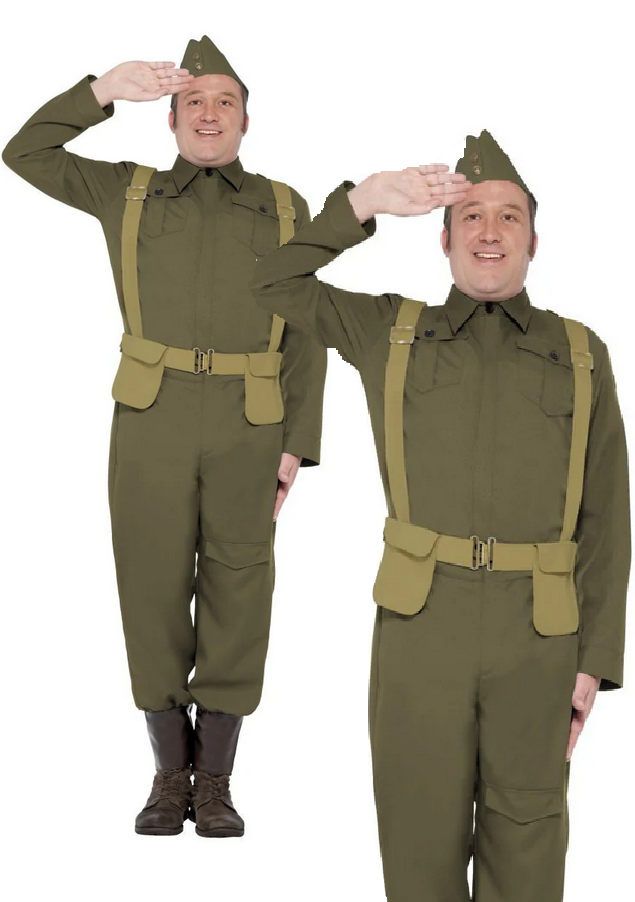 Home Guard Private General Army Costume Mens Wartime Fancy Dress Soldier