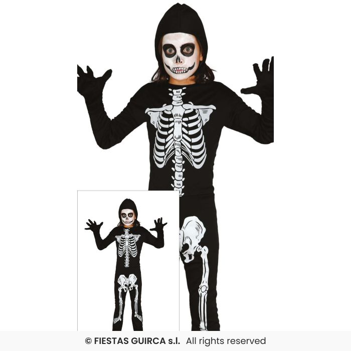 Hooded Skeleton Kids Halloween Jumpsuit Fancy Dress Outfit Boys Girls Age 3-12