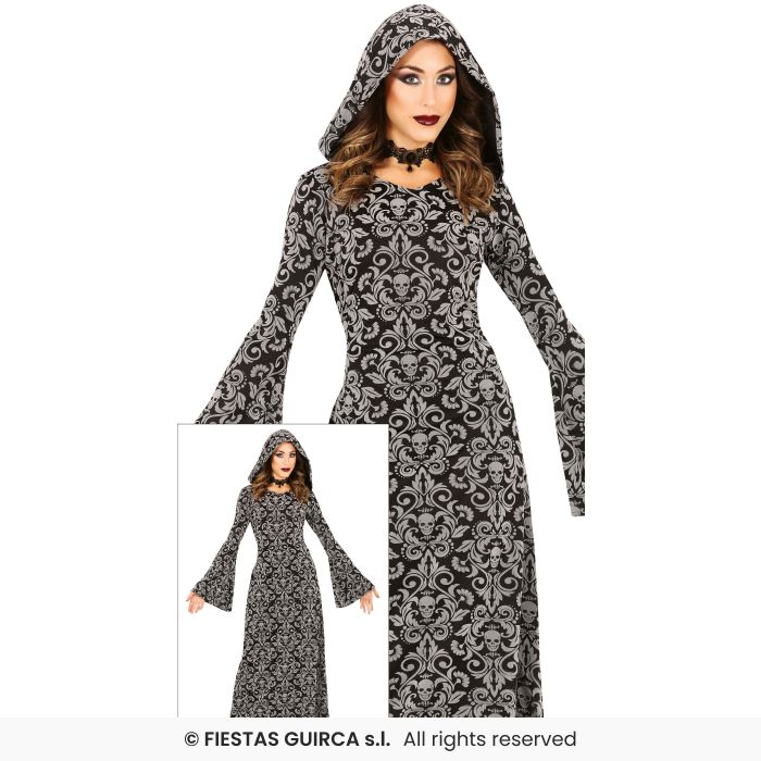 Black Hooded Witch Ladies Halloween Witches Fancy Dress Costume UK 16-18