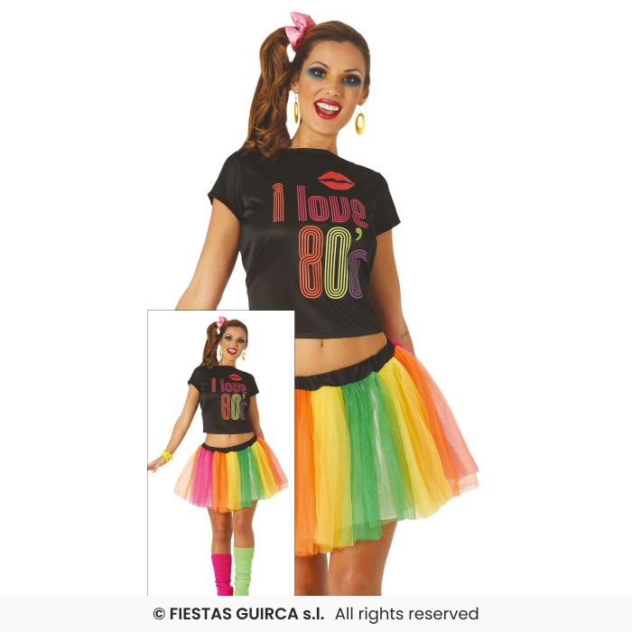 I Love The 80s Fancy Dress Costume Ladies Neon Festival Adults Outfit Retro Disco UK 8-18