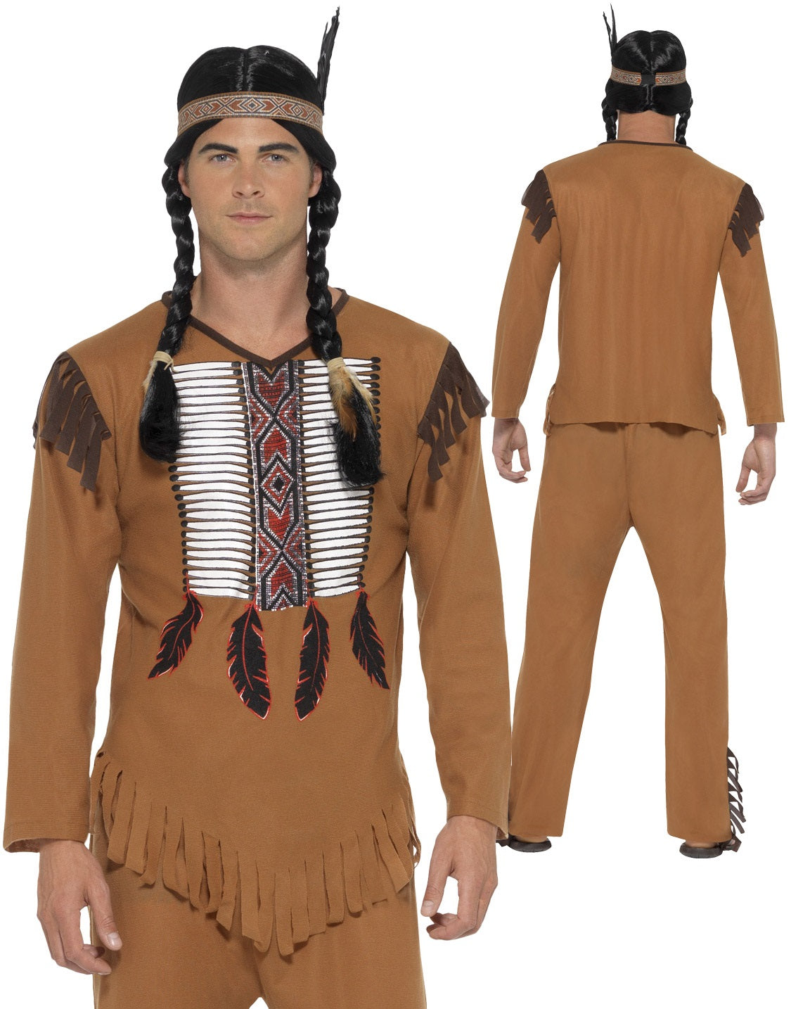 Mens Native American Warrior Red Indian Costume Adult Fancy Dress Cowboy M-XL