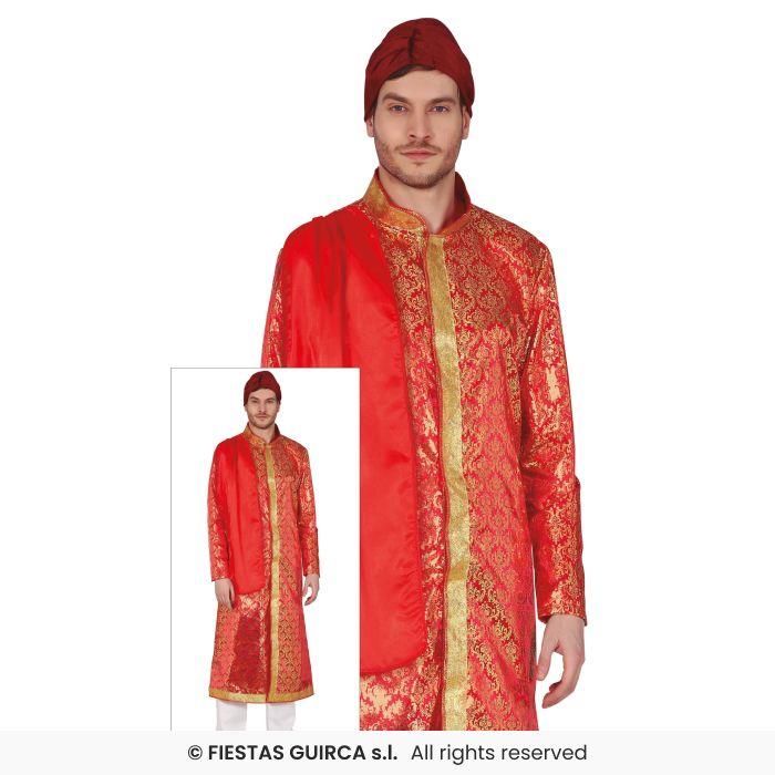 Indian Costume Mens Bollywood Arabian Fancy Dress Outfit Adults Red National Dress