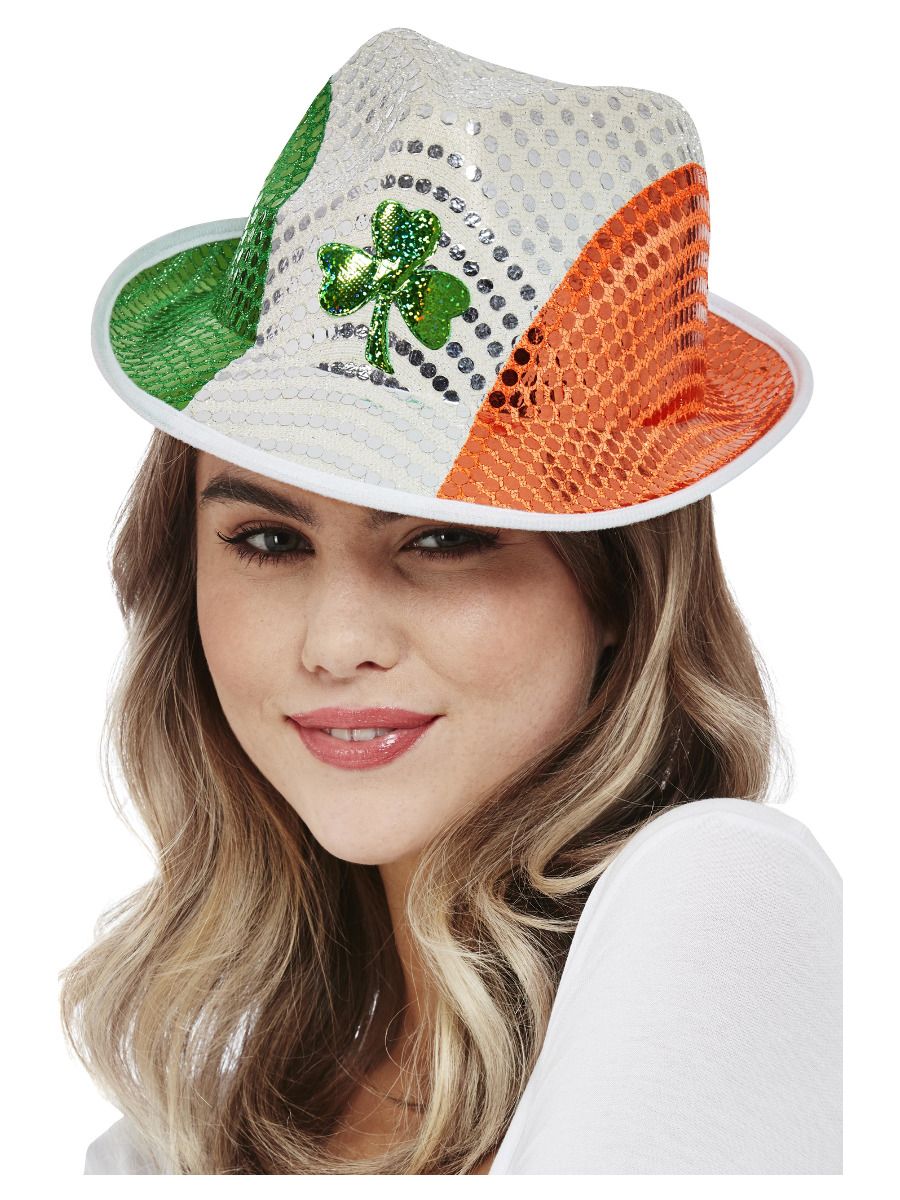 Paddy's Day Irish Flag Sequin Trilby Hat St Patricks Day Adults Fancy Dress Prop