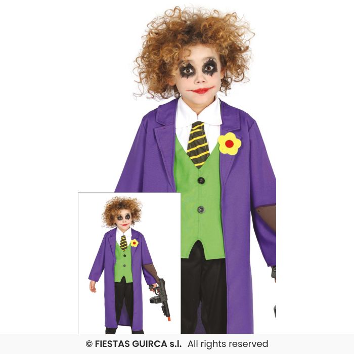 Purple Suit Crazy Villain Joker Kids Movie Halloween Fancy Dress Costume Age 3-12