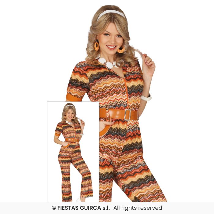Ladies 70s Jumpsuit Retro Disco 1970s Fancy Dress Costume Flares Adults UK 8-18