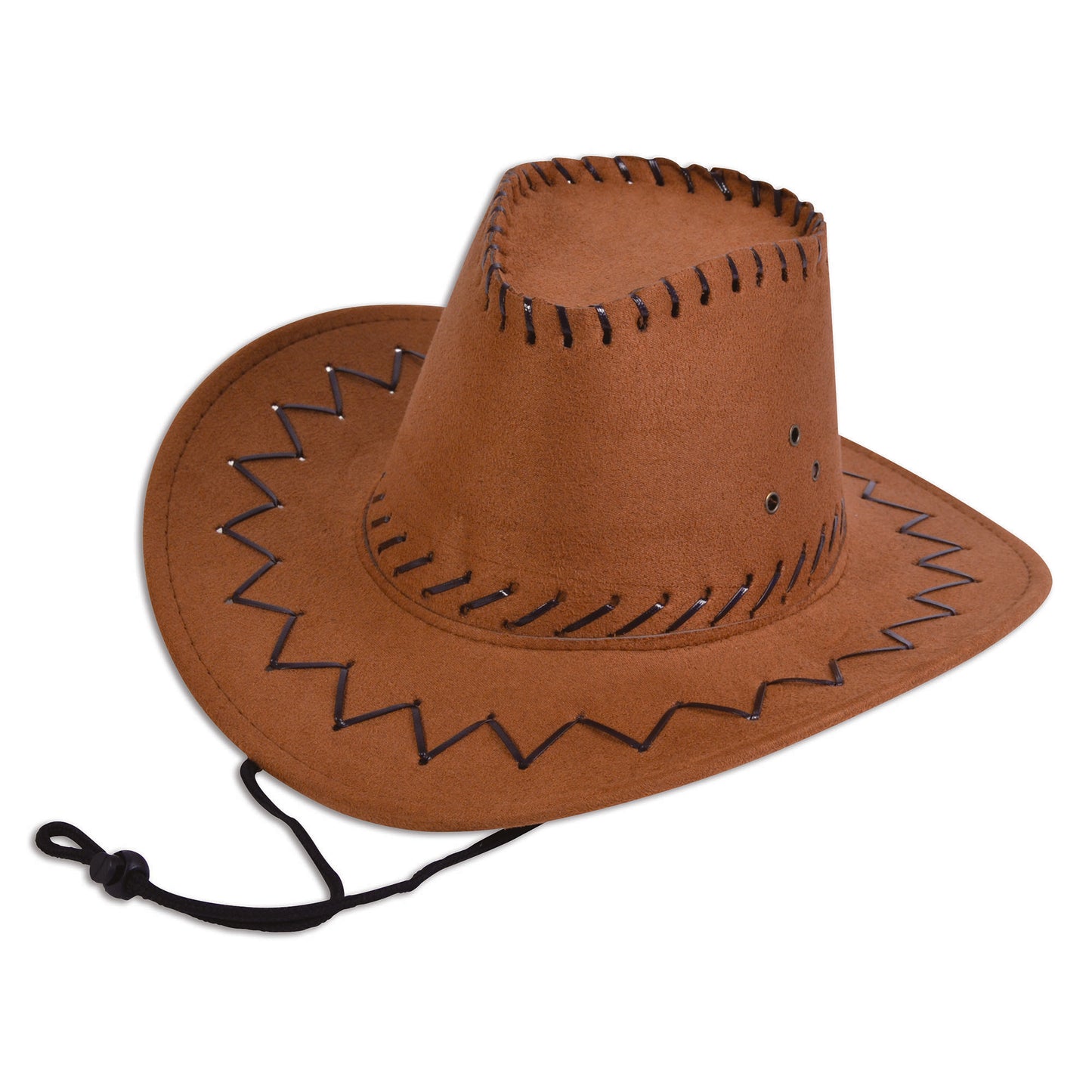Cowboy Hat Leather Stitched Brown Kids Wild West & Indians Fancy Dress