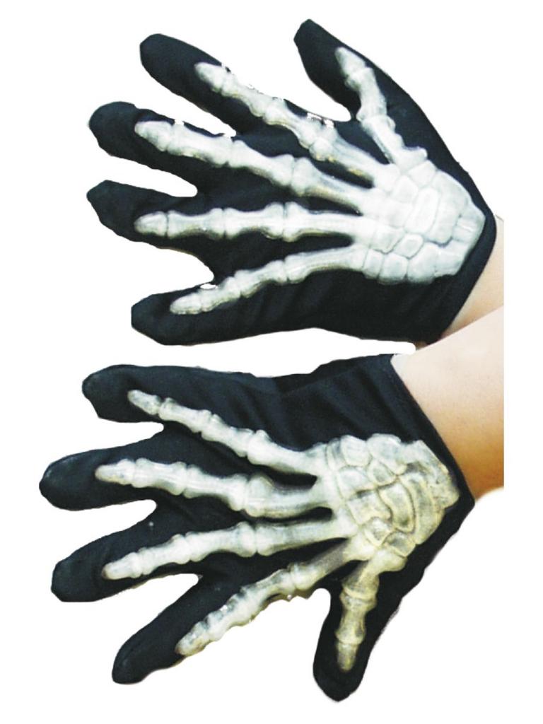 Child Raised Skeleton Gloves Bones Boys Girls Halloween Fancy Dress Accessory New