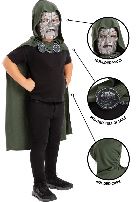 Avengers Doomsday Dr Doom Mask And Cape Set Kids Fancy Dress Costume