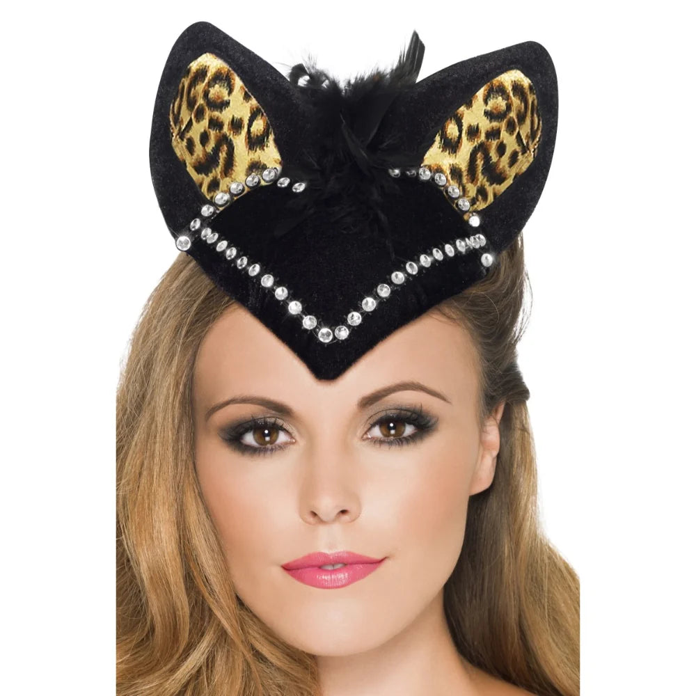 Burleqsue Kitty Headband Ladies Feather Headpiece Adults Fancy Dress Leopard