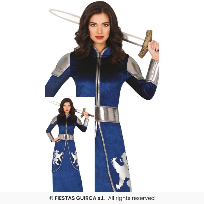 Blue Knight Ladies Medieval Outfit Fancy Dress Costume Adults Tudor UK 8-18