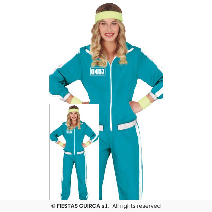 Ladies Teal Tracksuit Gamer Fancy Dress Costume Adults Trackie Halloween UK 8-18