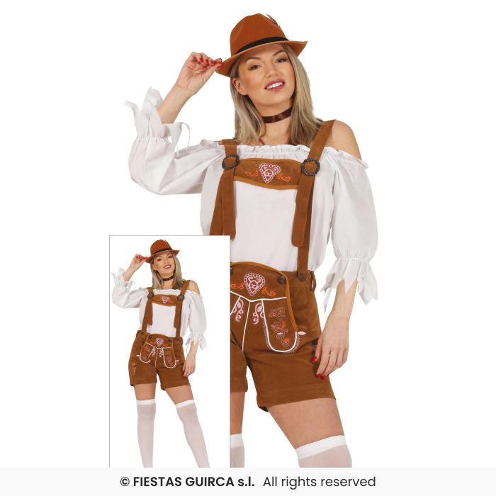 Brown Oktoberfest Ladies Fancy Dress Costume Lederhosen German Beer Festival