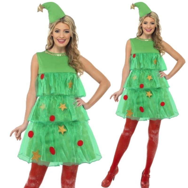 Ladies Christmas Tree Fancy Dress Costume Xmas Outfit Sizes 8-18