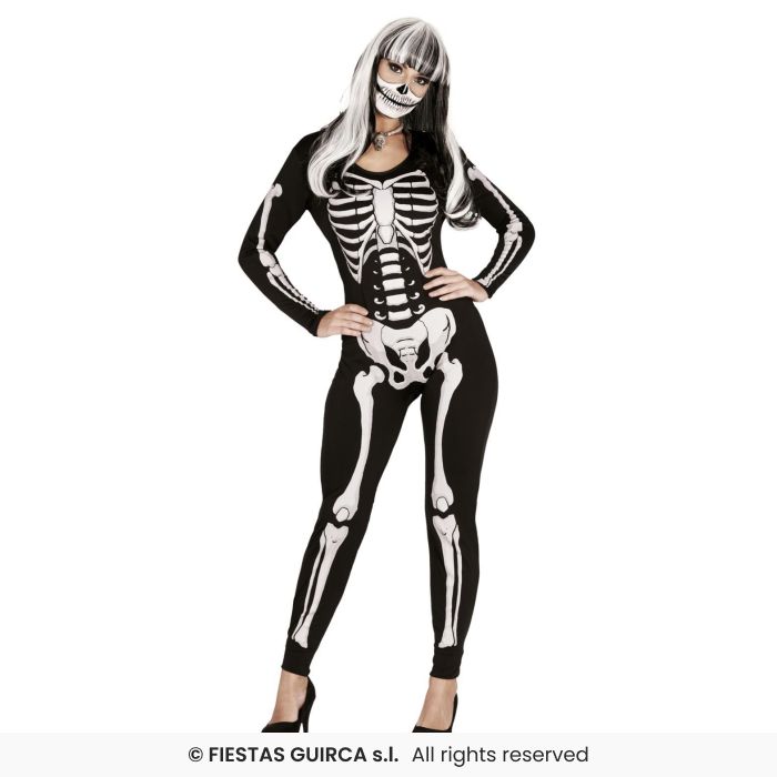 Ladies Skeleton Jumpsuit Adults Fancy Dress Costume UK 8-16