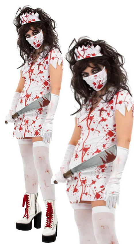 Zombie Nurse Adults Halloween Fancy Dress Costume Sexy Blood Nurses Outfit UK 4-18