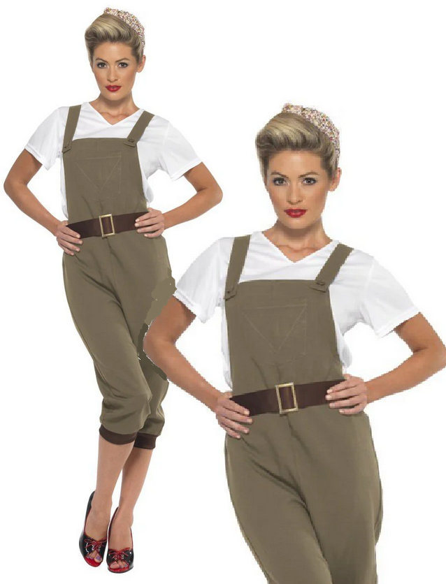 Land Girl Costume Wartime Worker Overalls Ladies Historical Fancy Dress 8-22