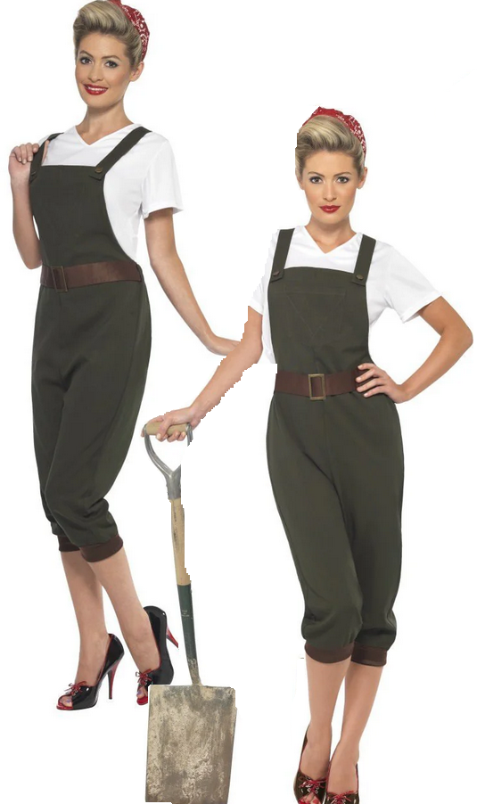 Land Girl Costume Ladies World War 2 Historical Fancy Dress Outfit UK 8-26