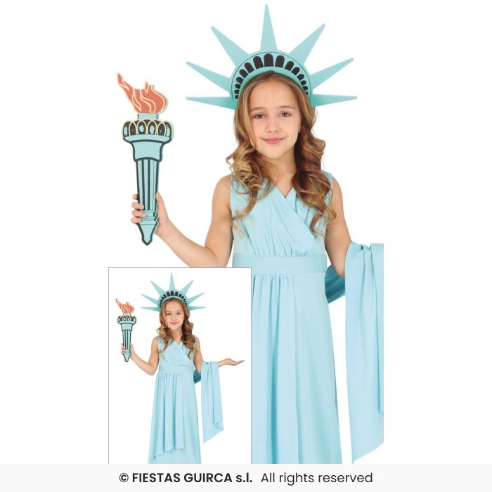 Statue Of Liberty Girls Fancy Dress Costume National Dress Kids + Torch Age 3-12