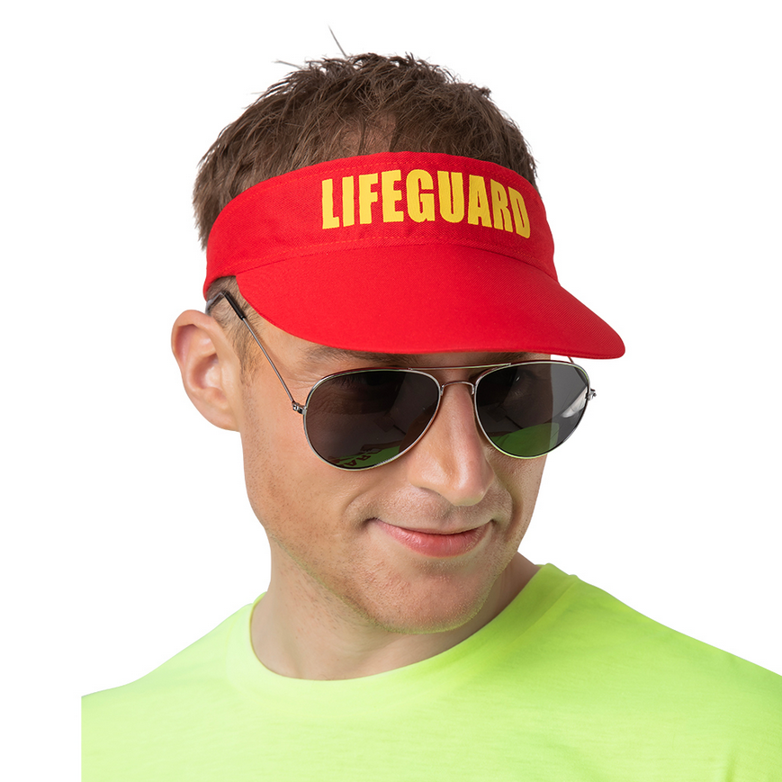 Red Lifeguard Visor Adults Beach Party Fancy Dress Sun Visor Sports Ladies Mens