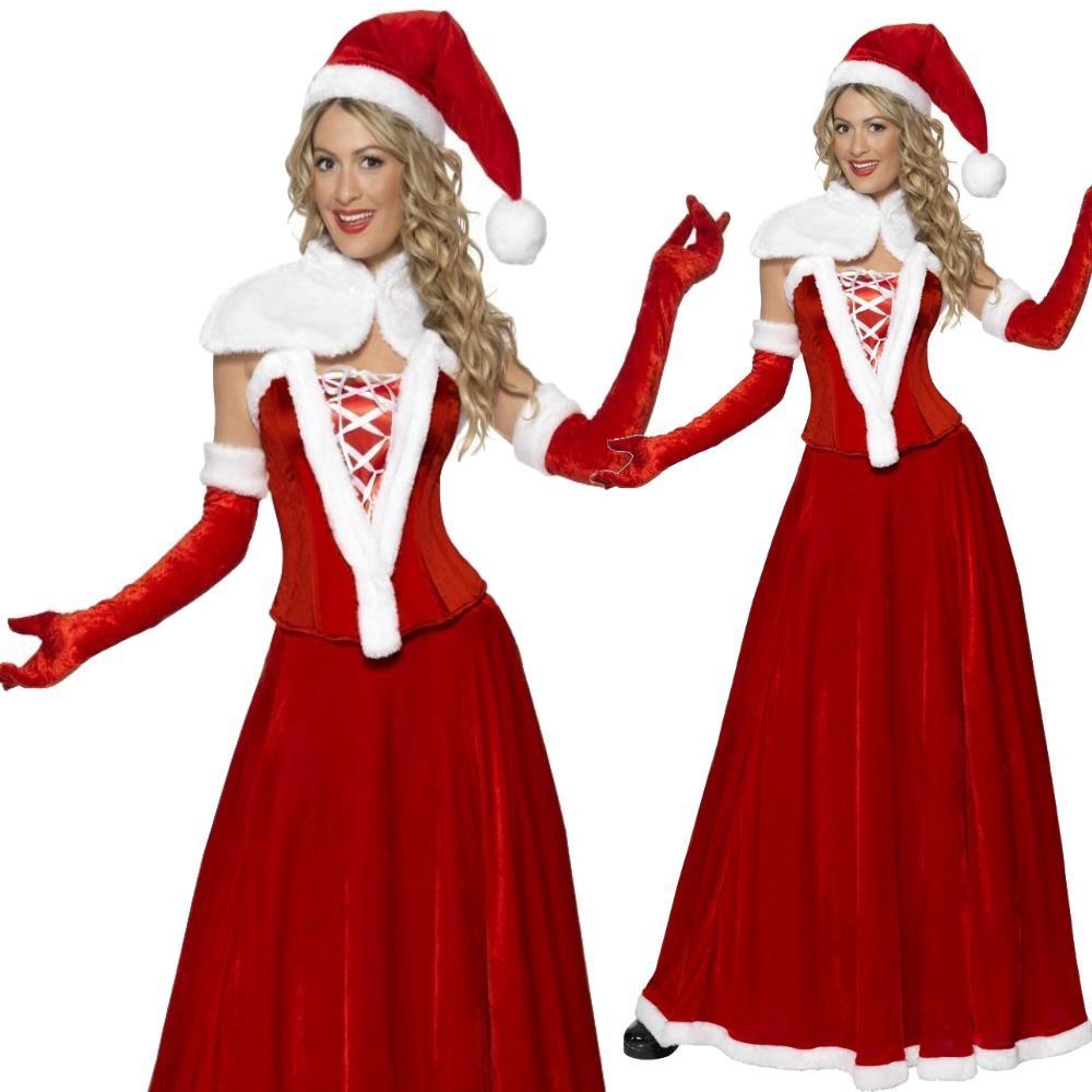 Mrs Deluxe Santa Claus Costume Womens Christmas Xmas Fancy Dress New