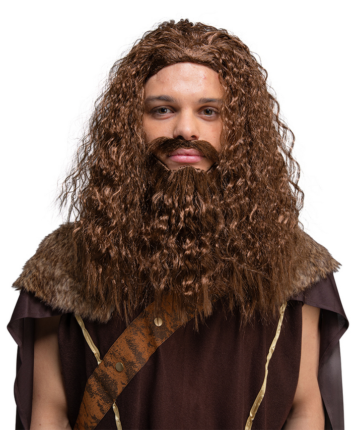 Long Curly Wig & Beard Medieval Viking Fancy Dress Accessory Crimped Wig Mens