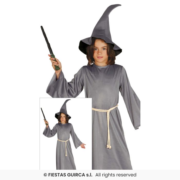 Grey Magician Robe Wizard Kids Halloween Fancy Dress Costume Age 3-12