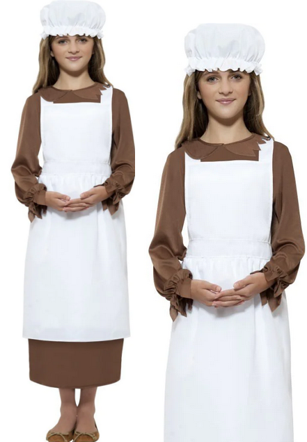 Girls Victorian Maid Apron Kids Book Day Fancy Dress Costume Age 7-9