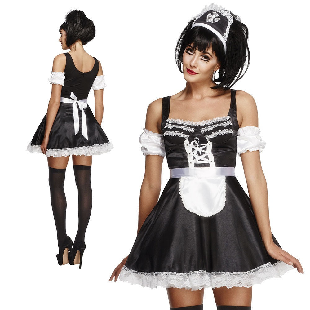 Ladies French Maid Costume Sexy Fever Maids Fancy Dress Outfit UK 8-18