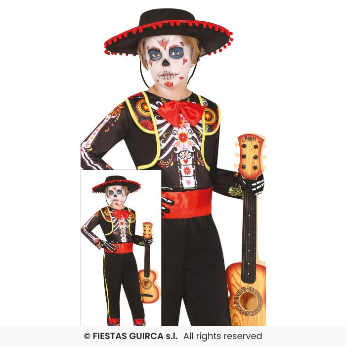 Mariachi Skeleton Costume Mexican Day Of the Dead Fancy Dress Halloween Age 3-12