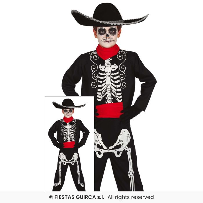 Skeleton Mariachi Costume Mexican Day Of the Dead Fancy Dress Halloween Age 3-12