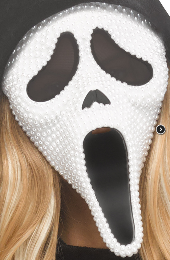 Pearl Velour Ghost Face Scream Costume Ladies Halloween Fancy Dress + Mask