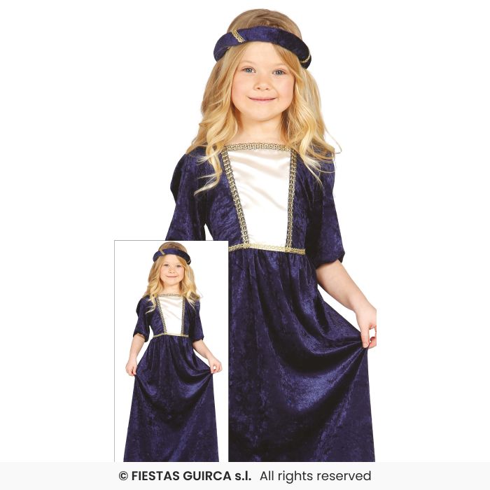 Blue Medieveal Girls Fancy Dress Costume Kids Book Day Tudor Outfit Age 3-12