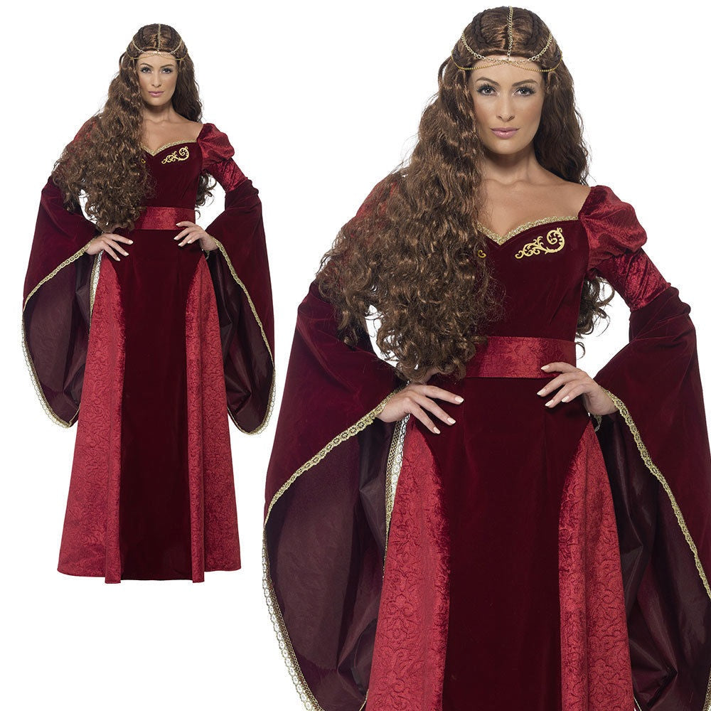 Ladies Medieval Gothic Maiden Costume Play Fancy Dress Adults Outfit UK 8-22
