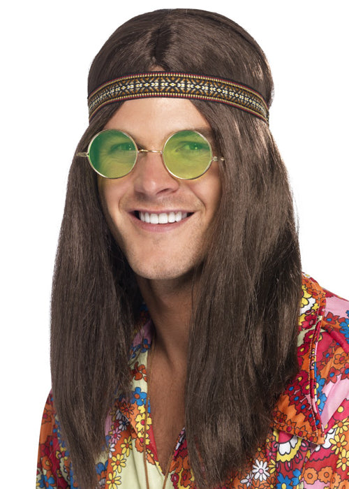 Mens 60s 70s Fancy Dress Kit Headband + Specs + Necklace Instant Kit Adults
