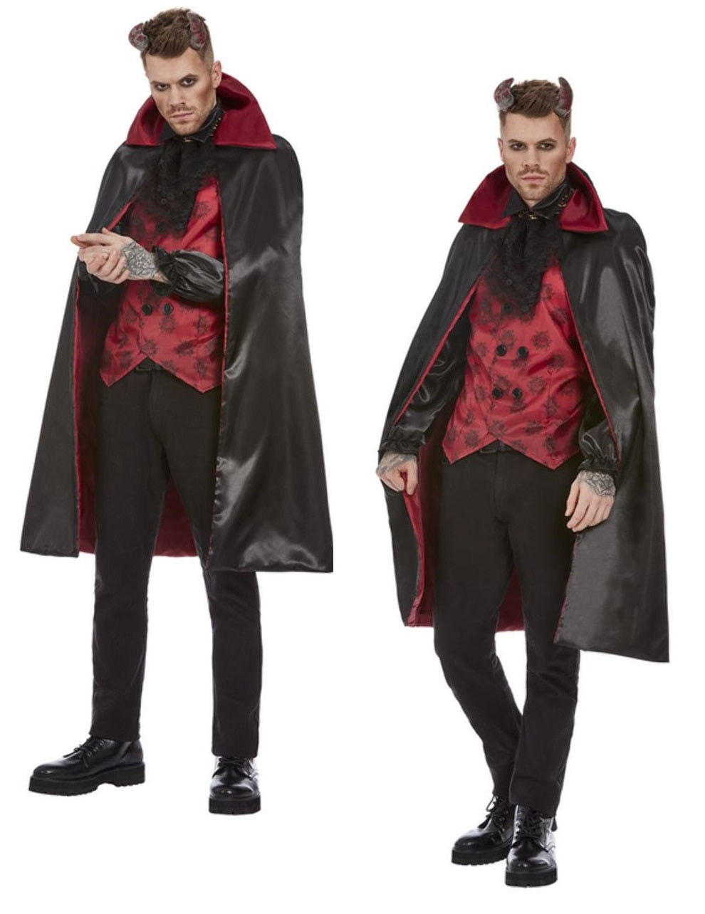 Devil Costume Mens Halloween Vampire Devil Fancy Dress Costume + Horns