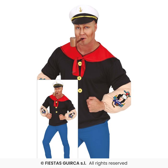 Sailor Costume Mens Muscle Chest Adults Fancy Dress Outfit Naval Cartoon Man S-XL