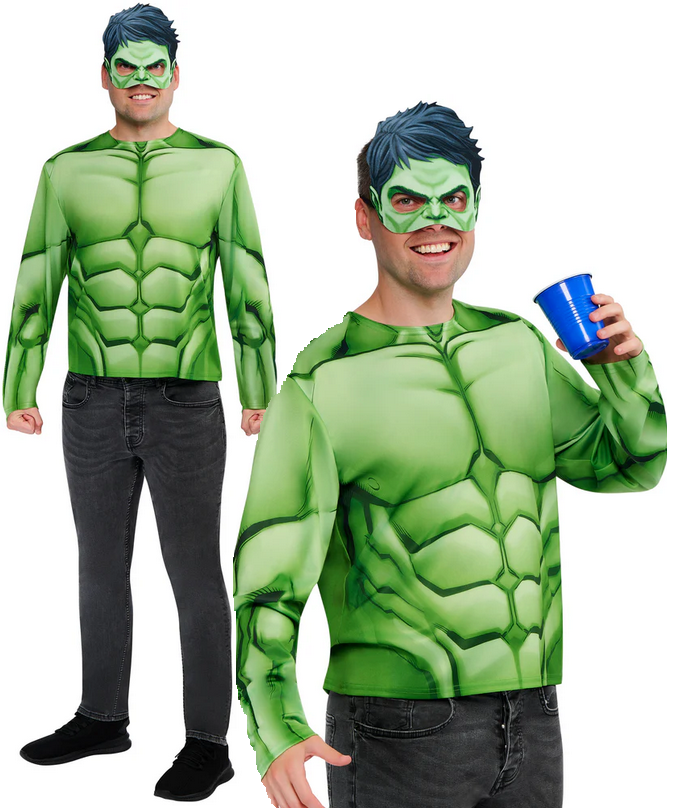 Hulk Costume Mens Marvel Superhero Official Fancy Dress Outfit & Mask