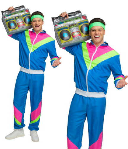 Mens Shell Suit Fancy Dress Costume 80s Trackie Tracksuit Fancy Dress Retro